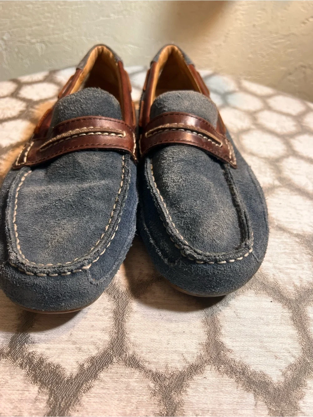 Sperry Men’s Blue Suede Driving Loafers with Brown Leather Trim